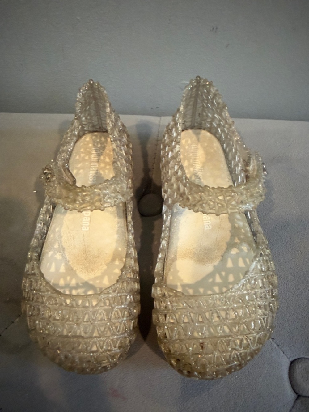 Mini Melissa Silver Sparkle Jelly Mary Jane Girls Dress Shoes